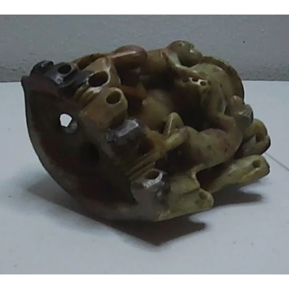 Vintage Asian China Hand Carved Two Monkeys Soapstone Vase Holder  5.5
